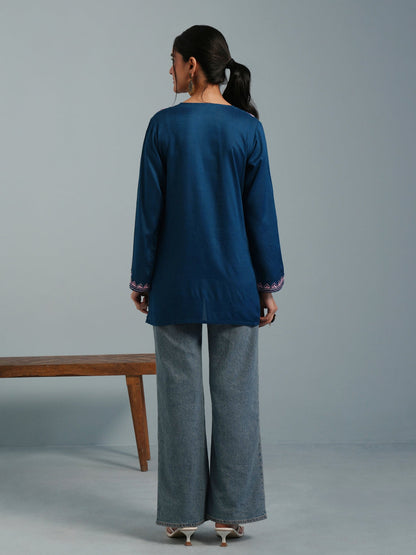 Blue Kashmiri  Aari Embroidered  Rayon Kurta