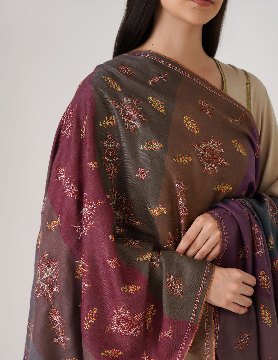 Kashmiri Handwoven Pashmina Sozni Stole Modern Stripes – Multicoloured | Handwoven Heritage