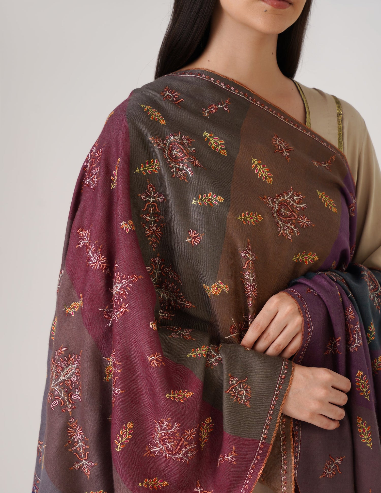 Kashmiri Handwoven Pashmina Sozni Stole Modern Stripes – Multicoloured | Handwoven Heritage