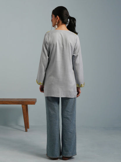 Light Blue Kashmiri Aari Embroidered  Rayon Kurta