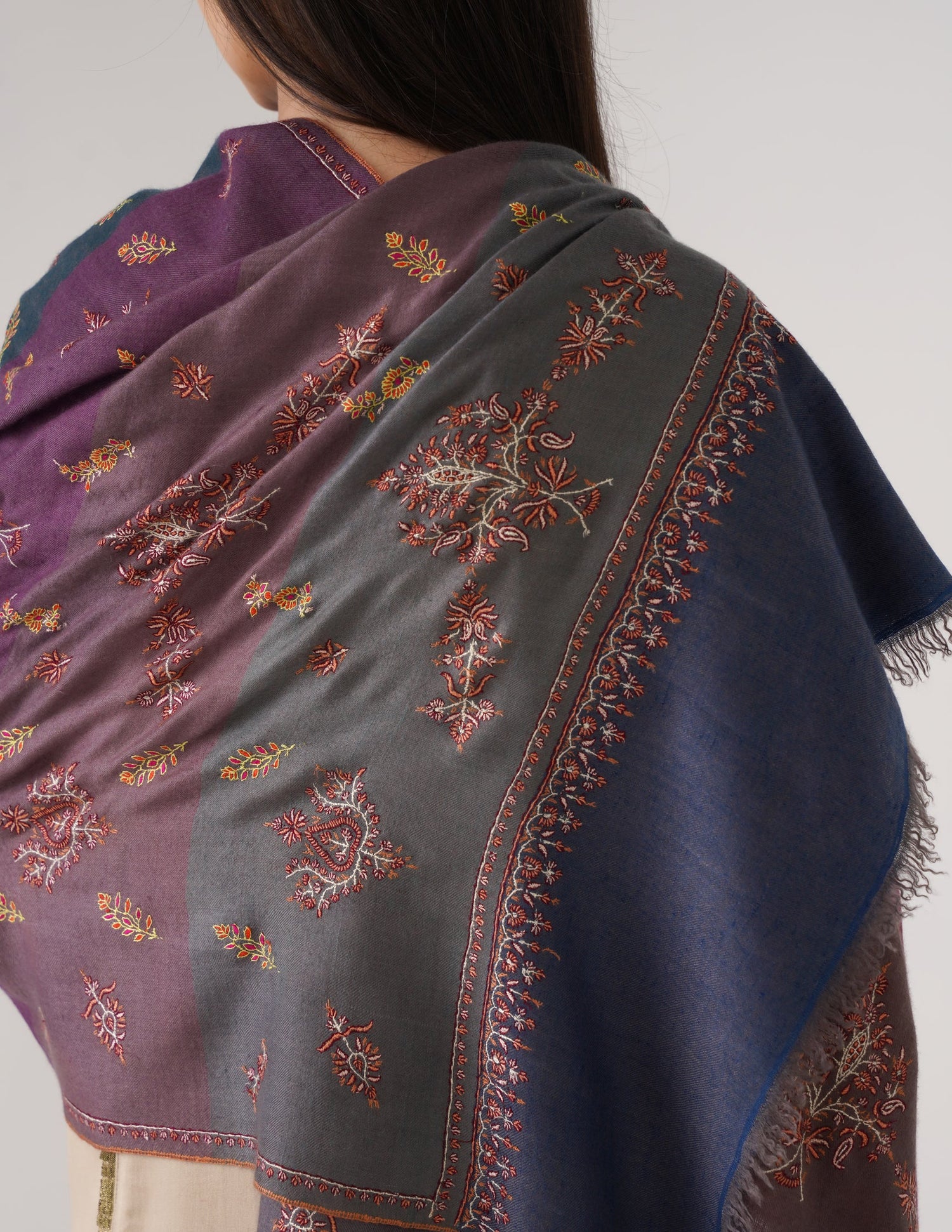Kashmiri Handwoven Pashmina Sozni Stole Modern Stripes – Multicoloured | Handwoven Heritage