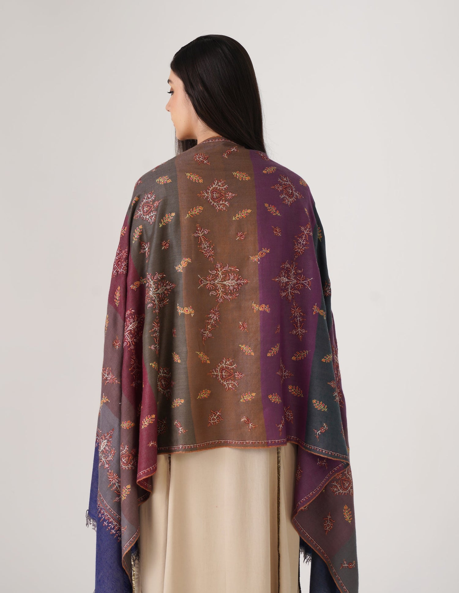 Kashmiri Handwoven Pashmina Sozni Stole Modern Stripes – Multicoloured | Handwoven Heritage