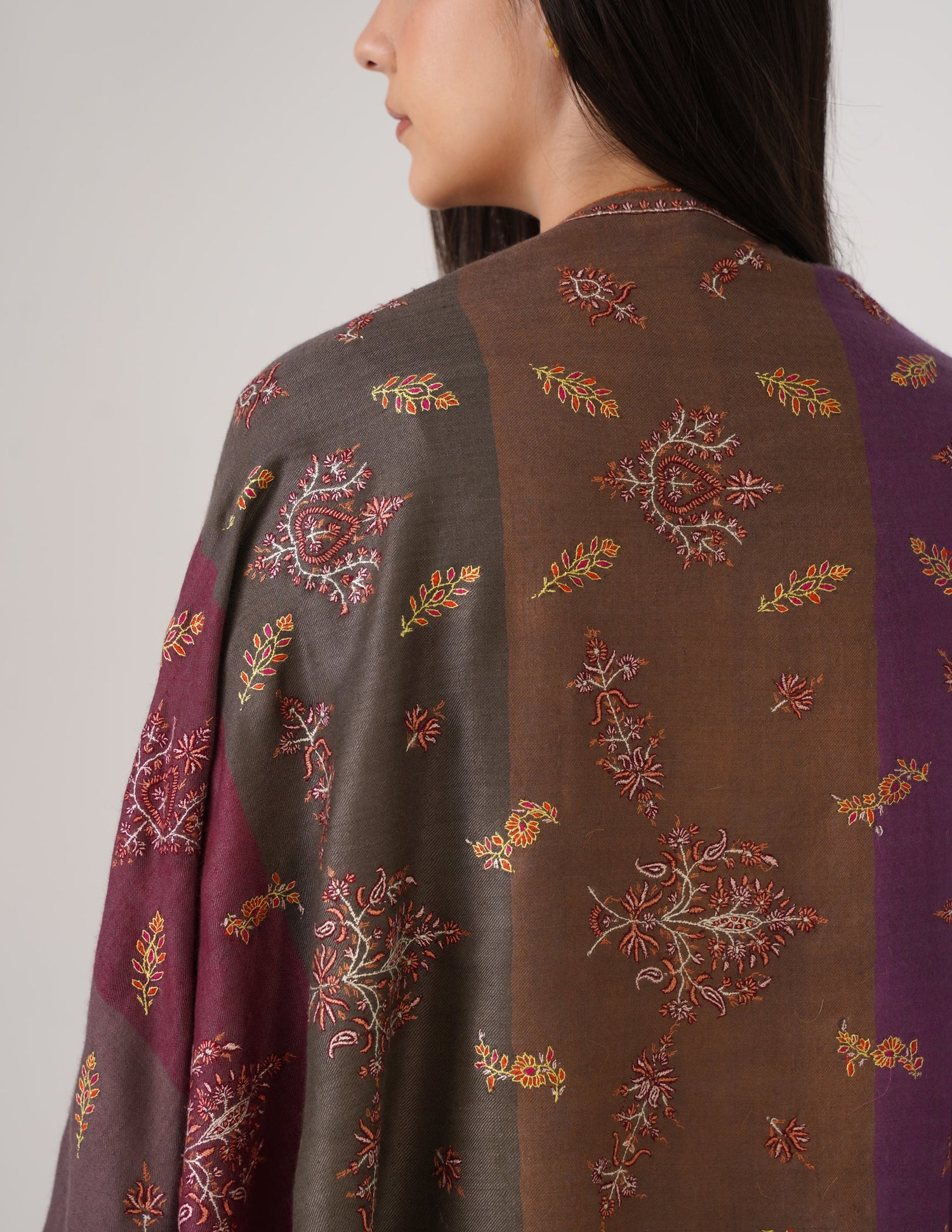 Kashmiri Handwoven Pashmina Sozni Stole Modern Stripes – Multicoloured | Handwoven Heritage