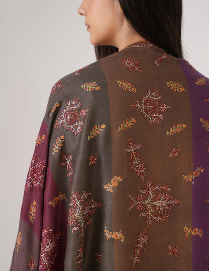 Kashmiri Handwoven Pashmina Sozni Stole Modern Stripes – Multicoloured | Handwoven Heritage