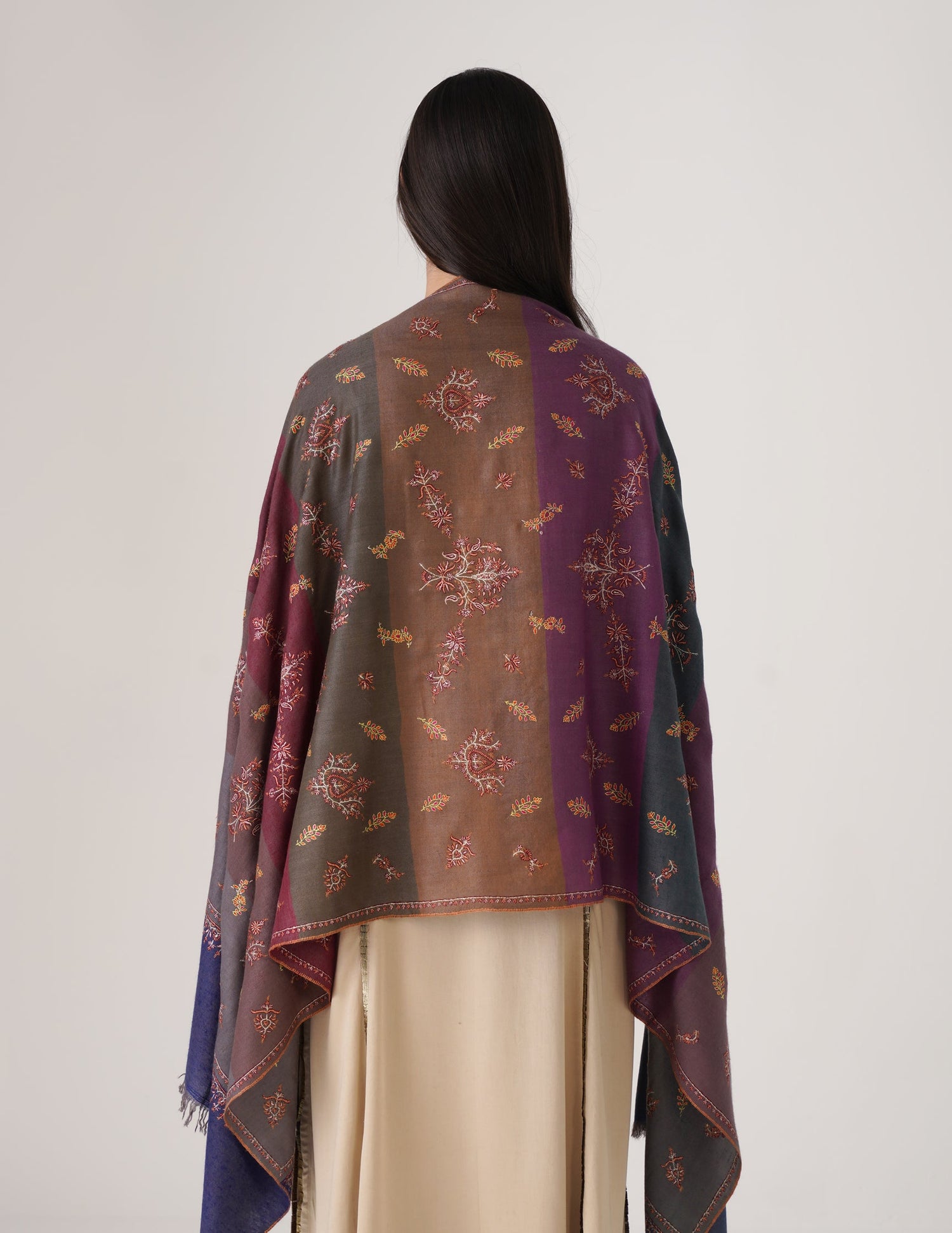 Kashmiri Handwoven Pashmina Sozni Stole Modern Stripes – Multicoloured | Handwoven Heritage