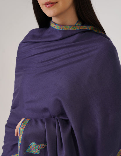 Kashmiri Handwoven Pashmina Sozni Stole Hashidaar – Estate Blue | GI Certified | Handwoven Heritage
