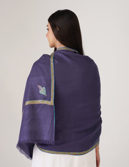 Kashmiri Handwoven Pashmina Sozni Stole Hashidaar – Estate Blue | GI Certified | Handwoven Heritage