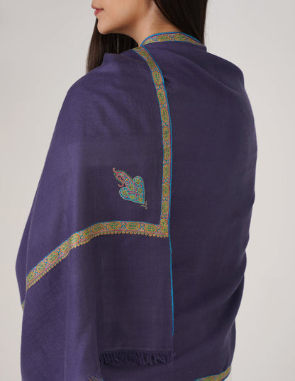 Kashmiri Handwoven Pashmina Sozni Stole Hashidaar – Estate Blue | GI Certified | Handwoven Heritage