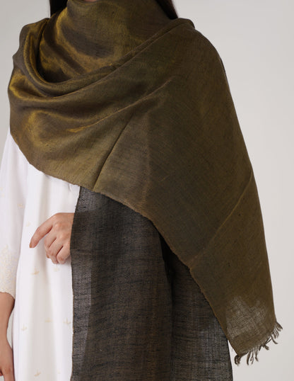 Kashmiri Handwoven Pashmina Reversible Stole – Black &amp; Metallic Golden | Handwoven Heritage
