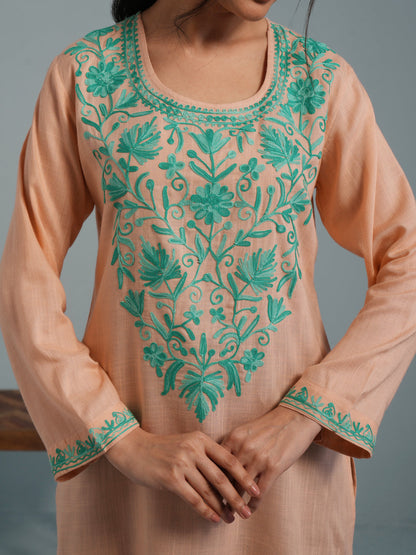 Almond  Kashmiri Aari Embroidered Rayon Kurta