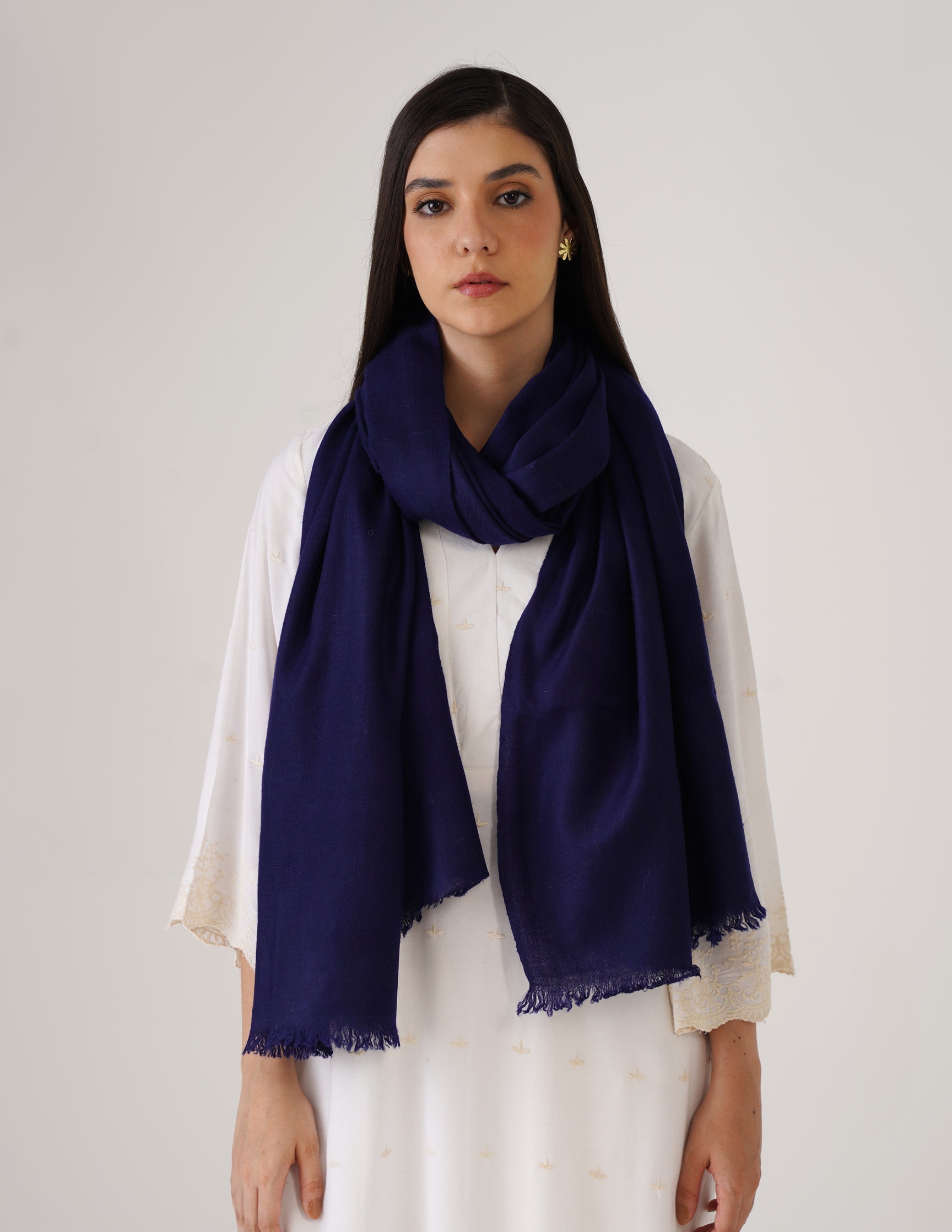 Kashmiri Handwoven Solid Cashmere Pashmina Shawl – Indigo Blue | Handwoven Heritage