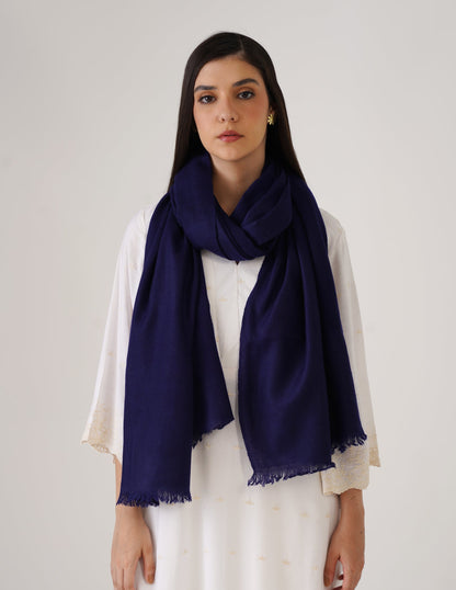Kashmiri Handwoven Solid Cashmere Pashmina Shawl – Indigo Blue | Handwoven Heritage