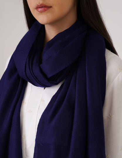 Kashmiri Handwoven Solid Cashmere Pashmina Shawl – Indigo Blue | Handwoven Heritage