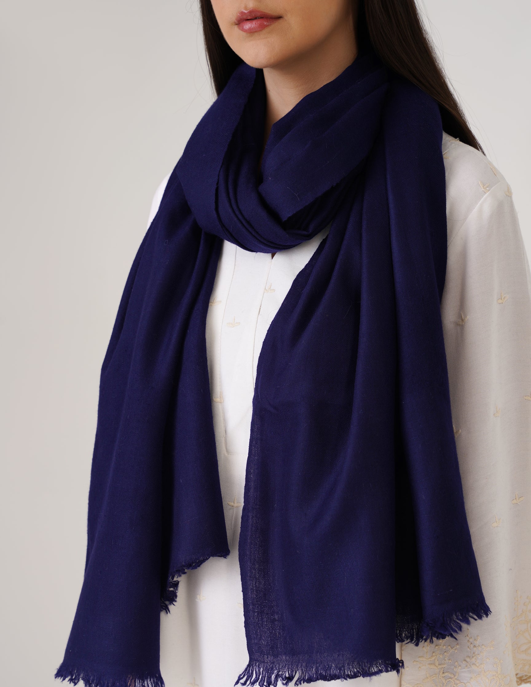 Kashmiri Handwoven Solid Cashmere Pashmina Shawl – Indigo Blue | Handwoven Heritage
