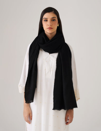 Kashmiri Handwoven Solid Cashmere Pashmina Shawl – Black | Handwoven Heritage