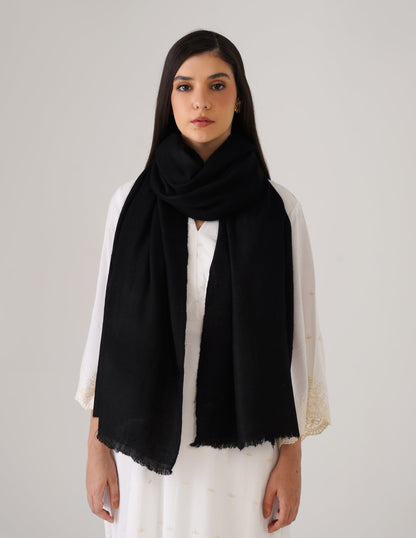 Kashmiri Handwoven Solid Cashmere Pashmina Shawl – Black | Handwoven Heritage