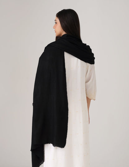 Kashmiri Handwoven Solid Cashmere Pashmina Shawl – Black | Handwoven Heritage