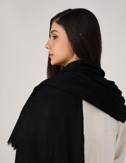 Kashmiri Handwoven Solid Cashmere Pashmina Shawl – Black | Handwoven Heritage