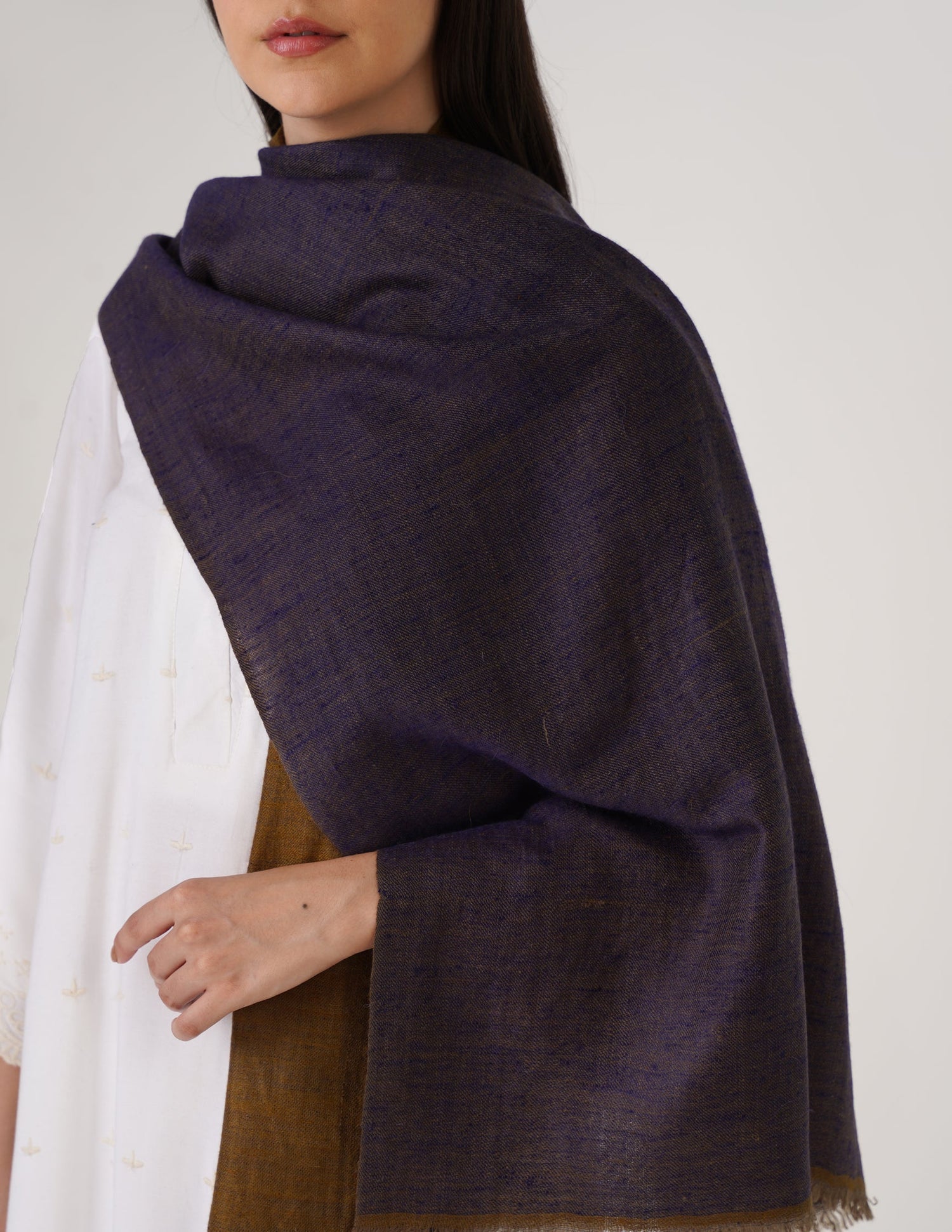 Kashmiri Handwoven Pashmina Reversible Stole – Blue &amp; Mustard | Handwoven Heritage