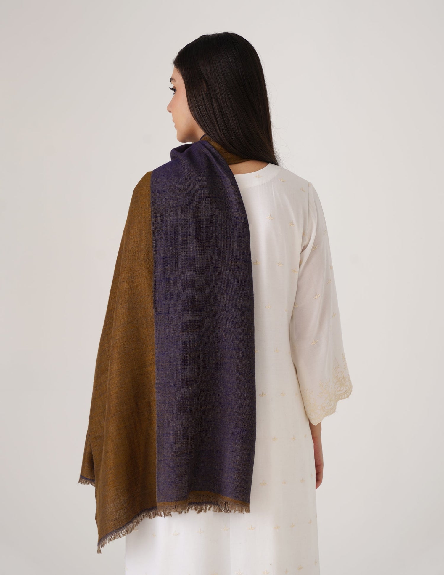 Kashmiri Handwoven Pashmina Reversible Stole – Blue &amp; Mustard | Handwoven Heritage