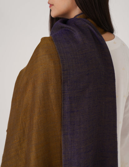 Kashmiri Handwoven Pashmina Reversible Stole – Blue &amp; Mustard | Handwoven Heritage