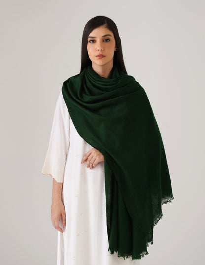 Kashmiri Handwoven Solid Cashmere Pashmina Shawl – Bottle Green | Handwoven Heritage