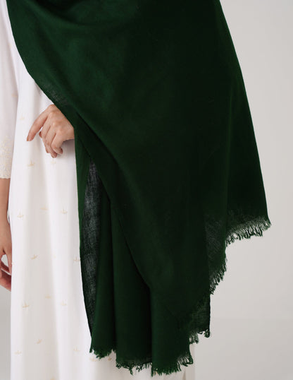 Kashmiri Handwoven Solid Cashmere Pashmina Shawl – Bottle Green | Handwoven Heritage