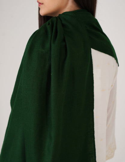 Kashmiri Handwoven Solid Cashmere Pashmina Shawl – Bottle Green | Handwoven Heritage