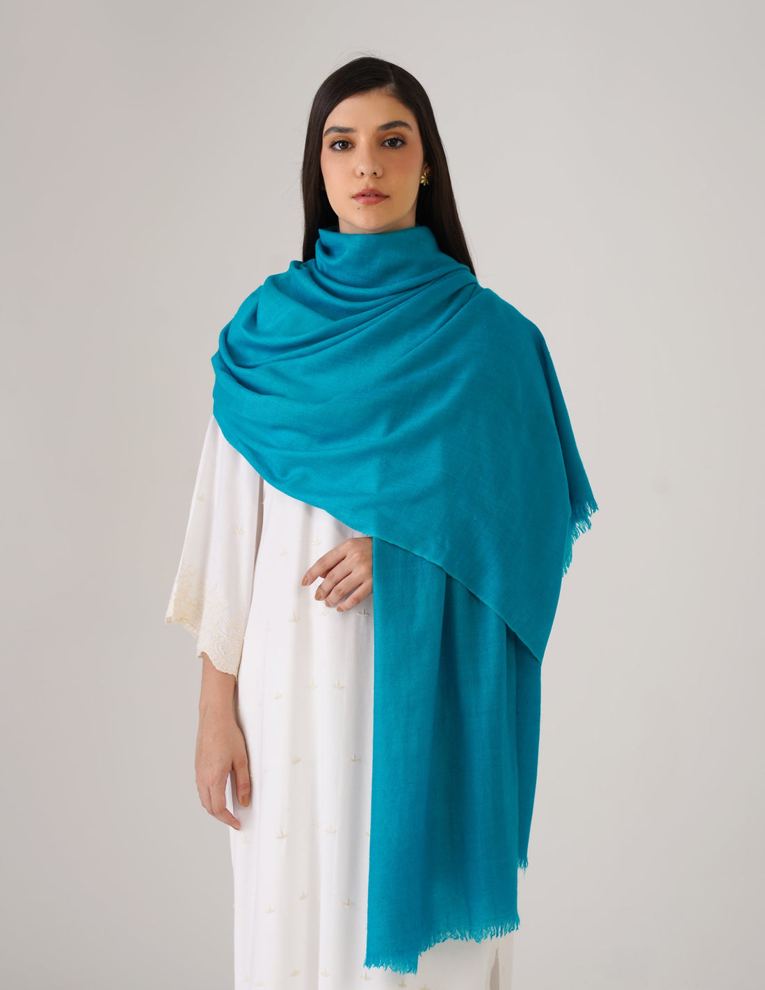 Kashmiri Handwoven Solid Cashmere Pashmina Shawl – Turquoise Blue | Handwoven Heritage