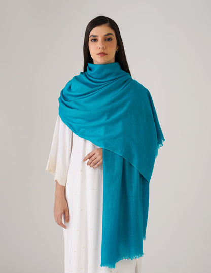 Kashmiri Handwoven Solid Cashmere Pashmina Shawl – Turquoise Blue | Handwoven Heritage