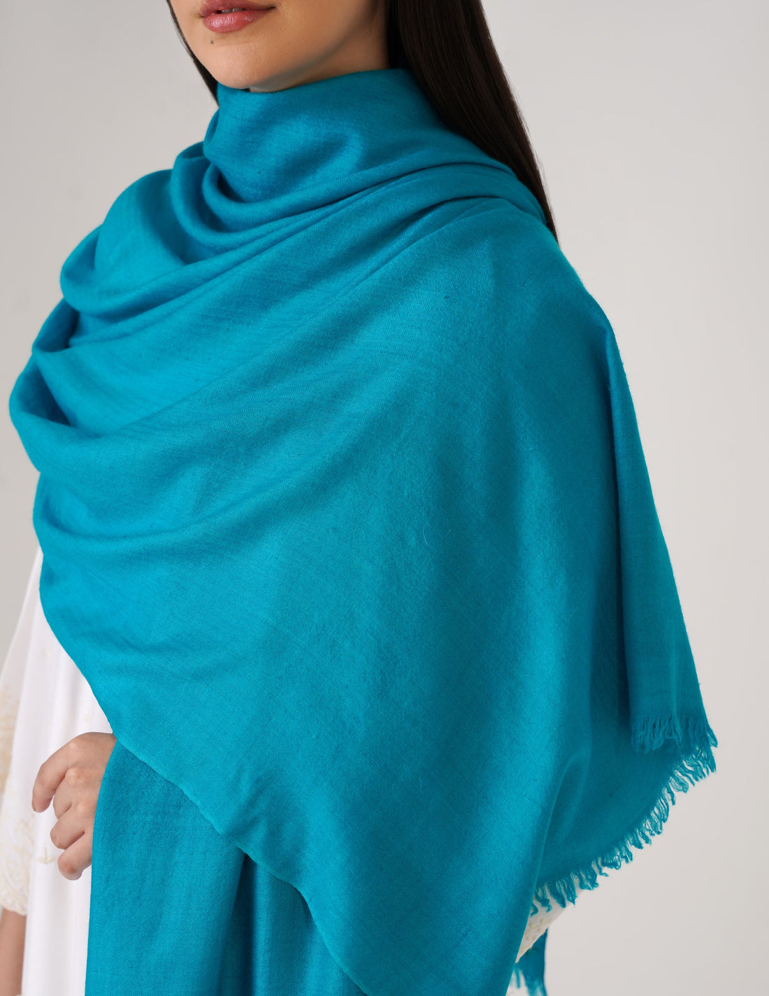 Kashmiri Handwoven Solid Cashmere Pashmina Shawl – Turquoise Blue | Handwoven Heritage