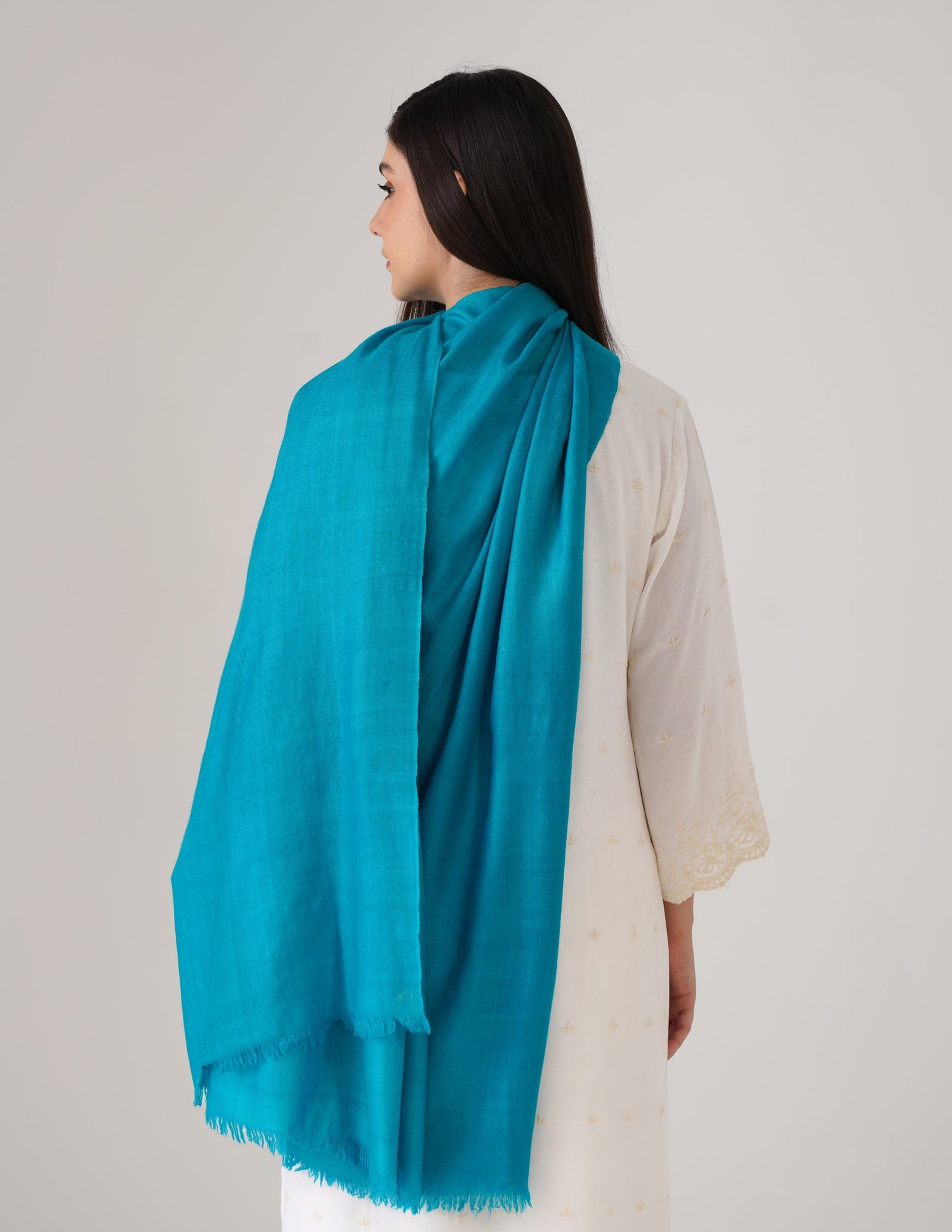 Kashmiri Handwoven Solid Cashmere Pashmina Shawl – Turquoise Blue | Handwoven Heritage