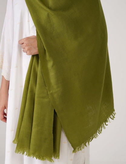 Kashmiri Handwoven Solid Cashmere Pashmina Shawl – Olive Green | Handwoven Heritage