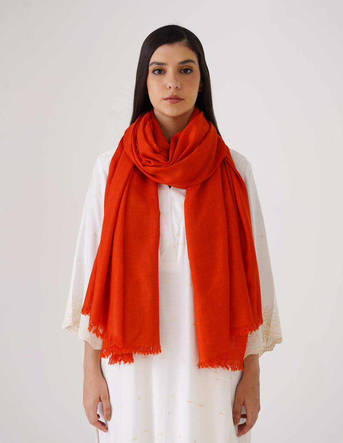 Kashmiri Handwoven Solid Cashmere Pashmina Shawl – Carrot Orange | Handwoven Heritage - Kashmir Box