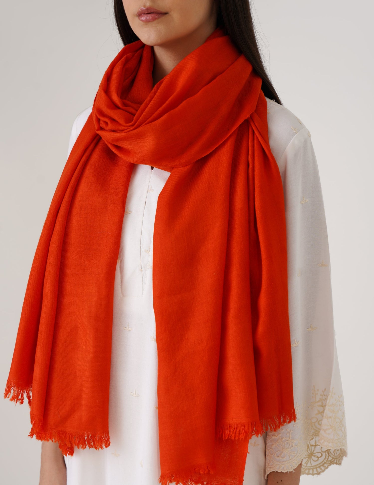 Kashmiri Handwoven Solid Cashmere Pashmina Shawl – Carrot Orange | Handwoven Heritage