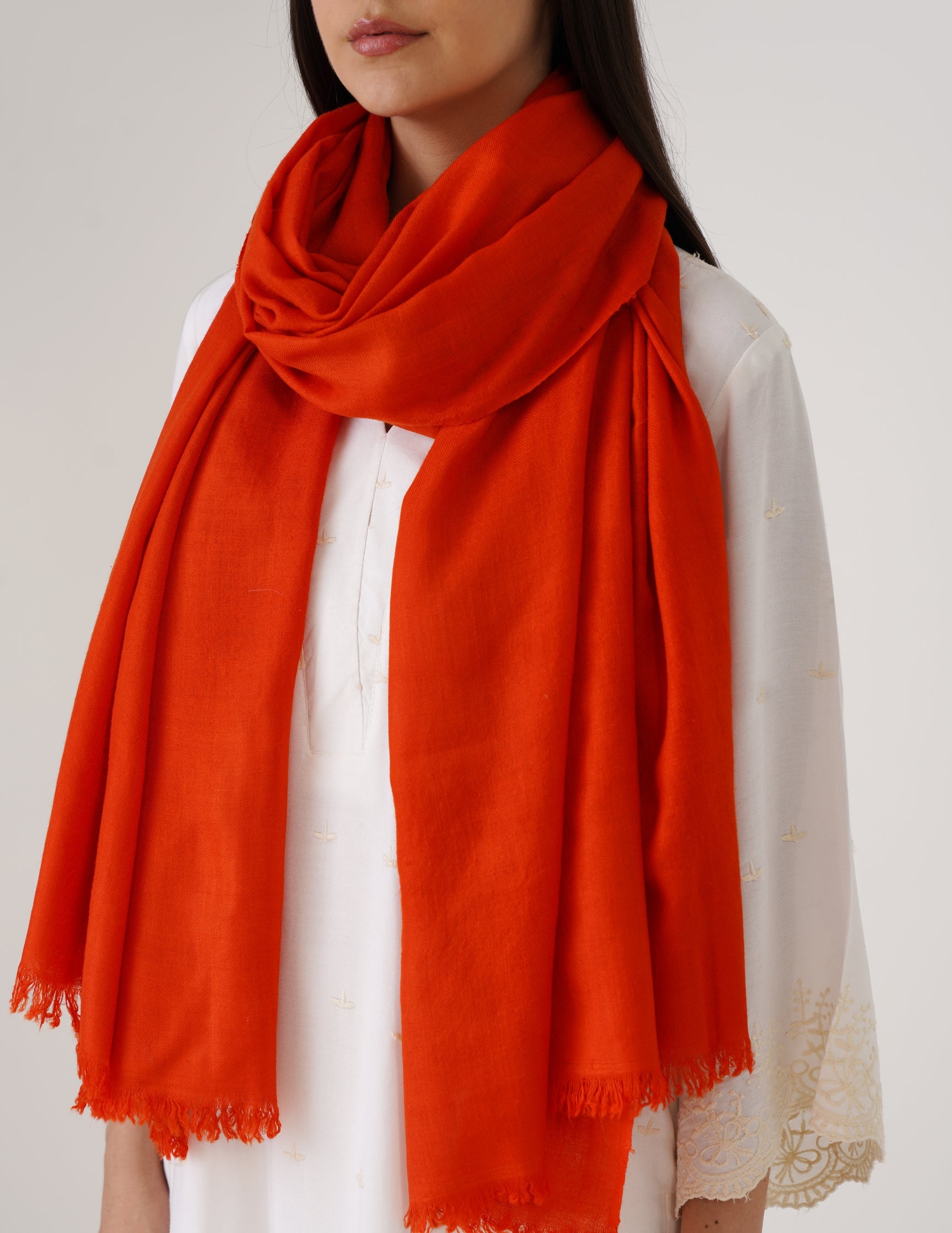 Kashmiri Handwoven Solid Cashmere Pashmina Shawl – Carrot Orange | Handwoven Heritage