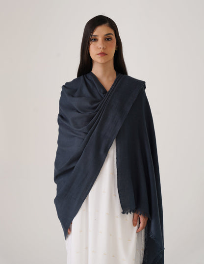Kashmiri Handwoven Solid Cashmere Pashmina Shawl – Dark Teal Blue | Handwoven Heritage
