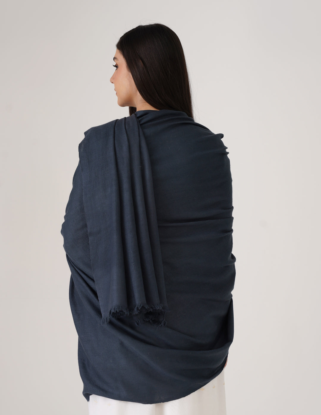 Kashmiri Handwoven Solid Cashmere Pashmina Shawl – Dark Teal Blue | Handwoven Heritage