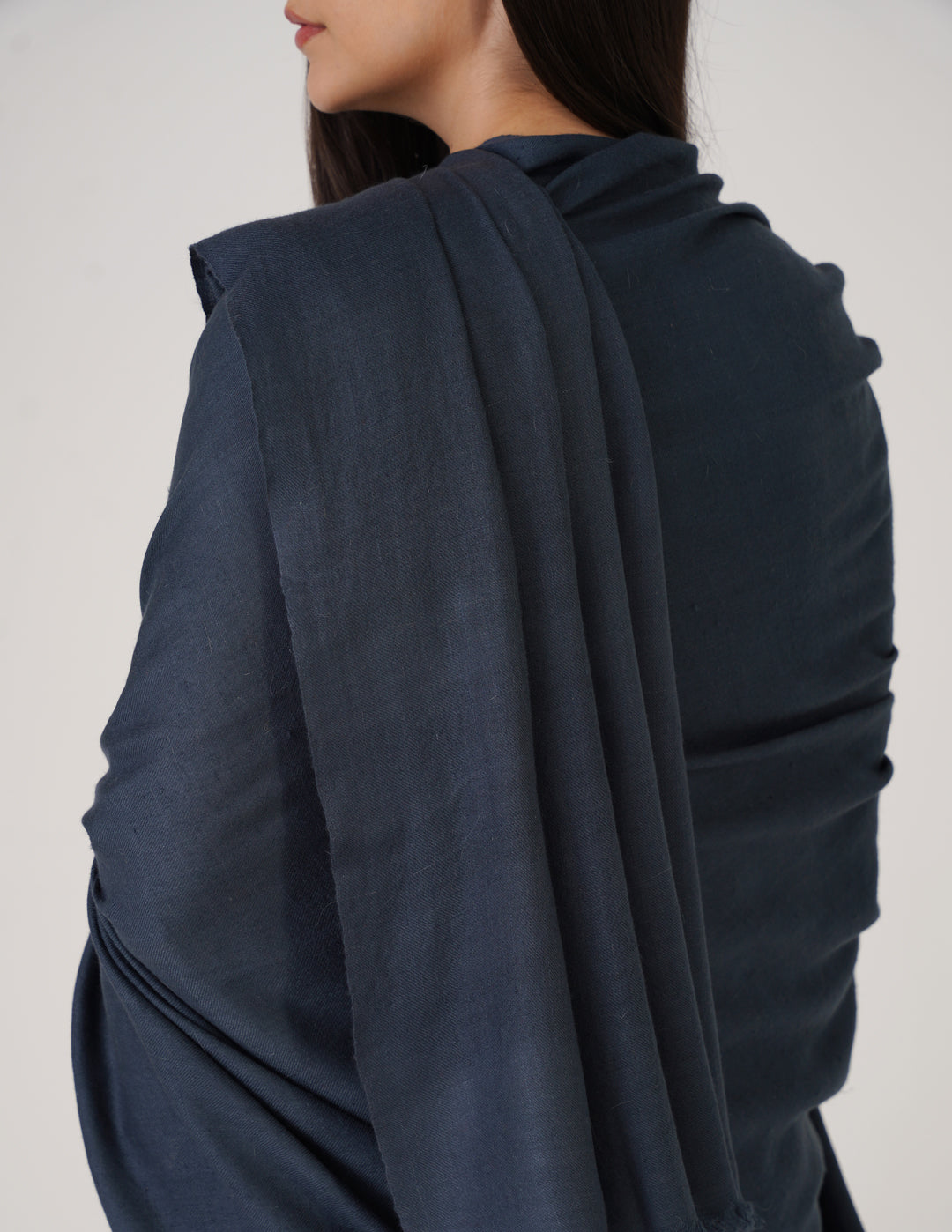 Kashmiri Handwoven Solid Cashmere Pashmina Shawl – Dark Teal Blue | Handwoven Heritage