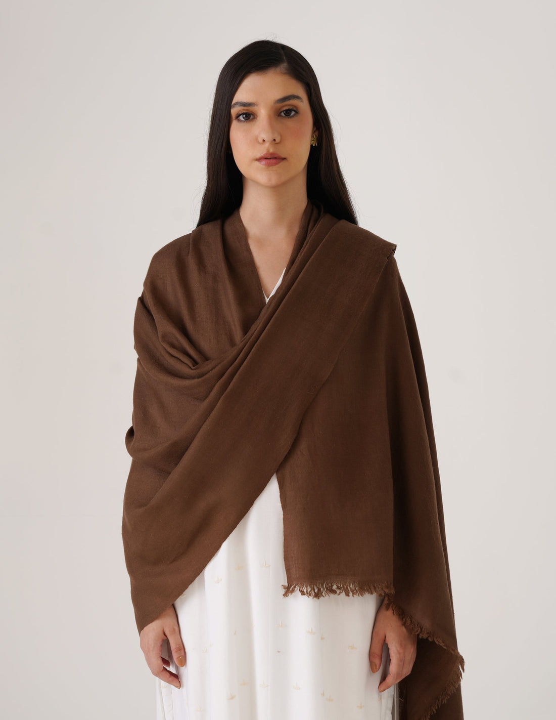 Kashmiri Handwoven Solid Cashmere Pashmina Shawl – Tawny Brown | Handwoven Heritage