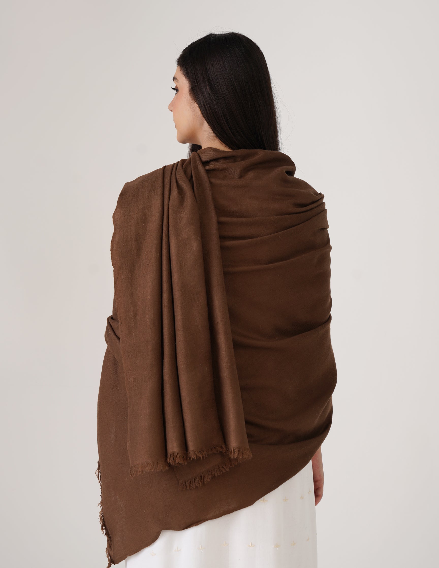 Kashmiri Handwoven Solid Cashmere Pashmina Shawl – Tawny Brown | Handwoven Heritage