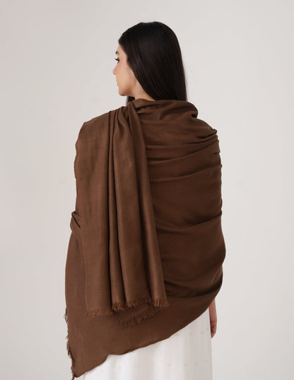 Kashmiri Handwoven Solid Cashmere Pashmina Shawl – Tawny Brown | Handwoven Heritage