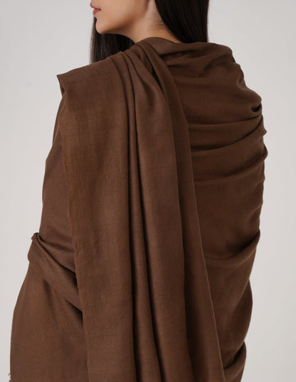 Kashmiri Handwoven Solid Cashmere Pashmina Shawl – Tawny Brown | Handwoven Heritage