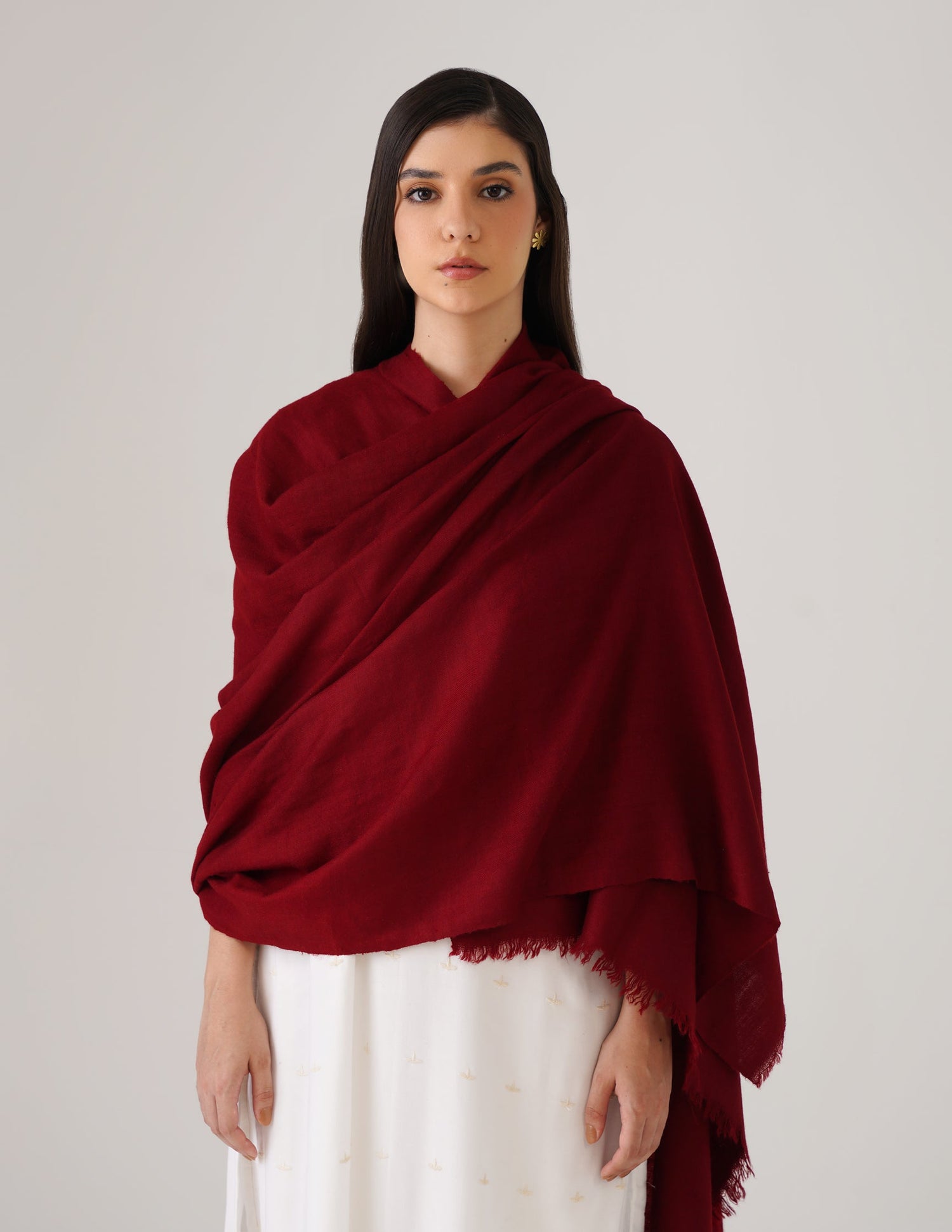 Kashmiri Handwoven Solid Cashmere Pashmina Shawl – Maroon | Handwoven Heritage