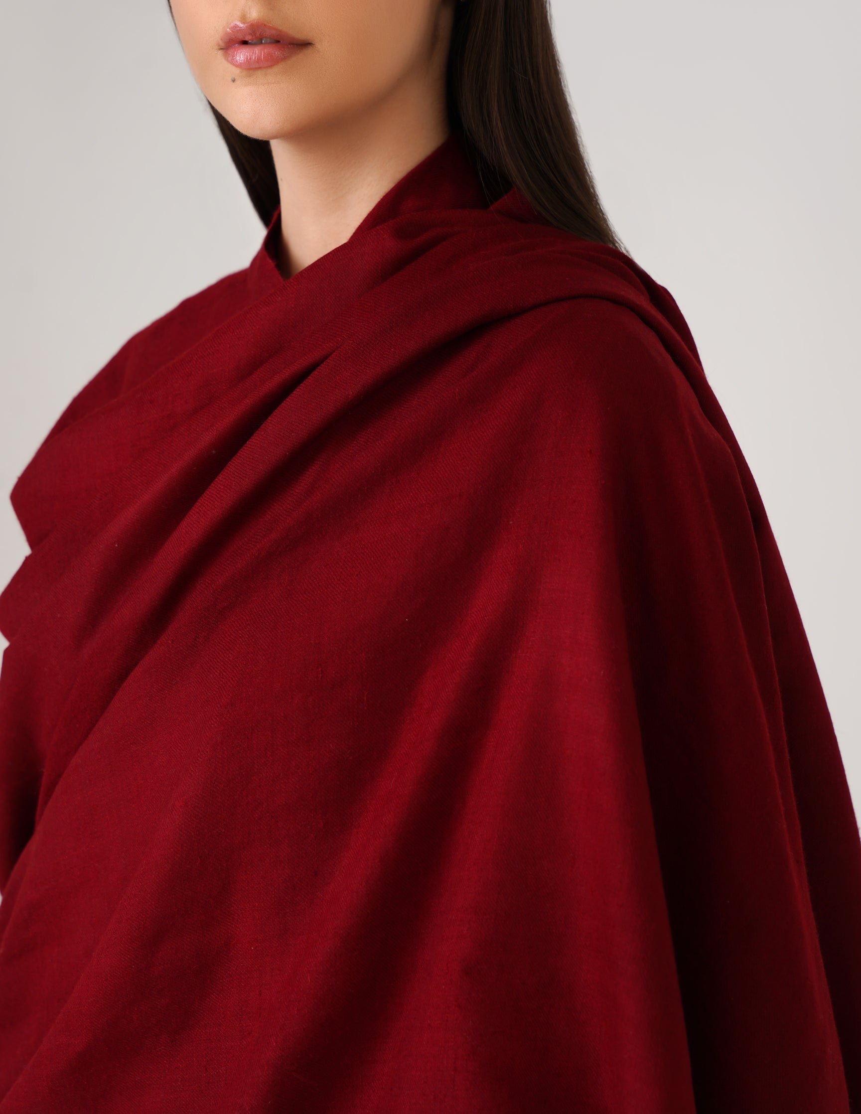 Kashmiri Handwoven Solid Cashmere Pashmina Shawl – Maroon | Handwoven Heritage