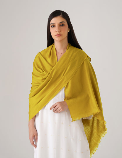Kashmiri Handwoven Solid Cashmere Pashmina Shawl – Mustard Olive | Handwoven Heritage