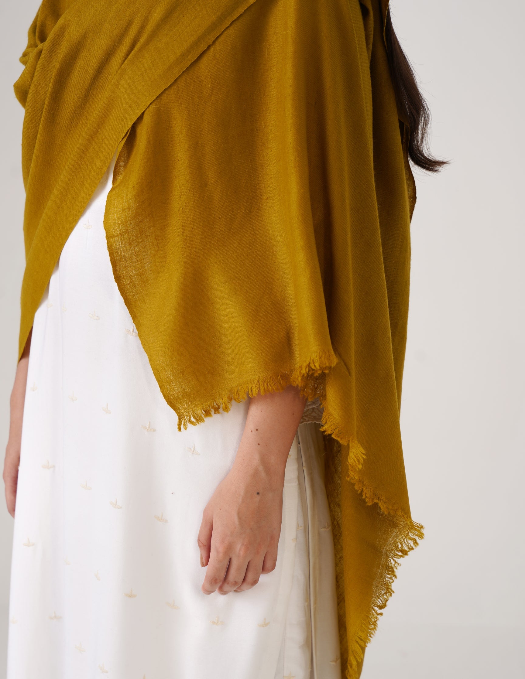 Kashmiri Handwoven Solid Cashmere Pashmina Shawl – Mustard Olive | Handwoven Heritage