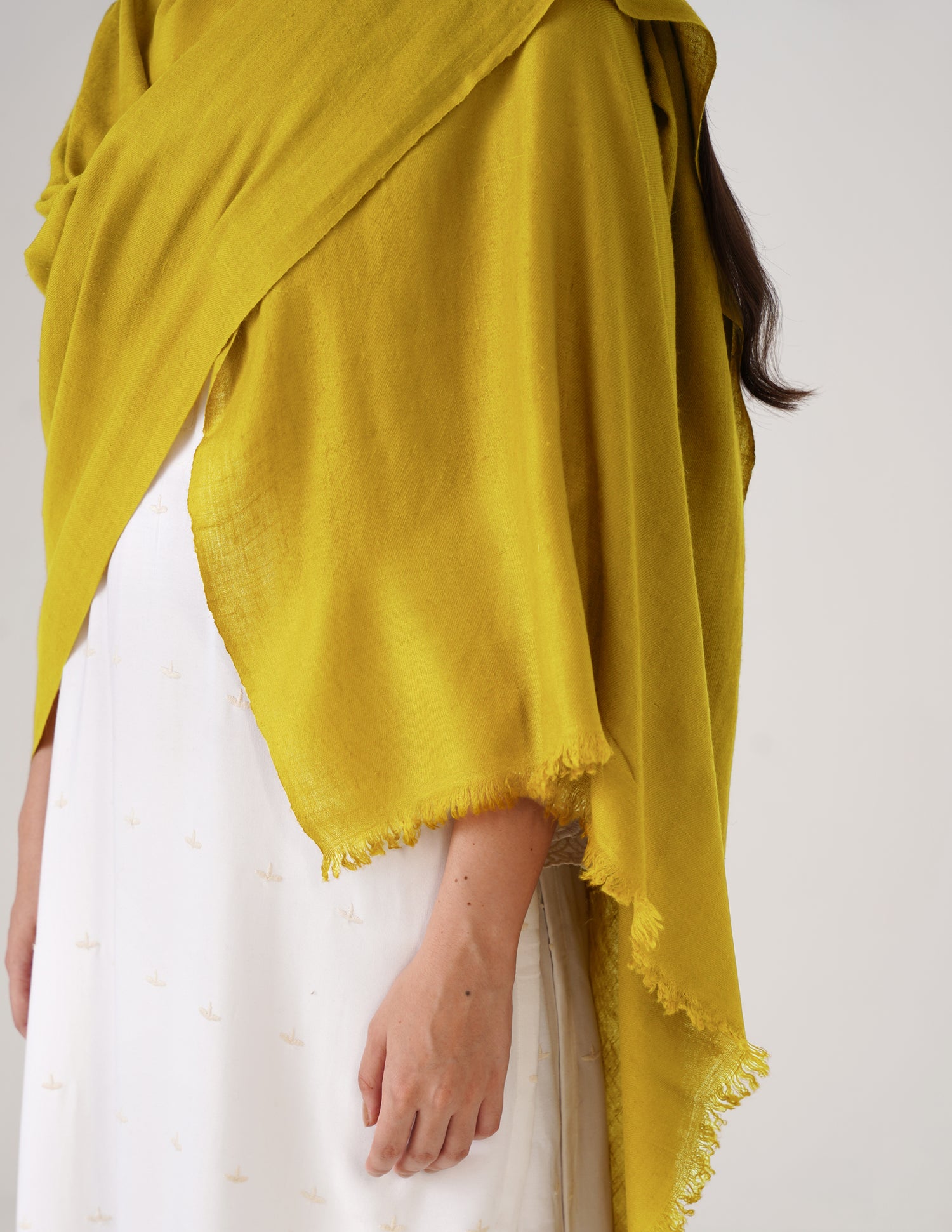 Kashmiri Handwoven Solid Cashmere Pashmina Shawl – Mustard Olive | Handwoven Heritage