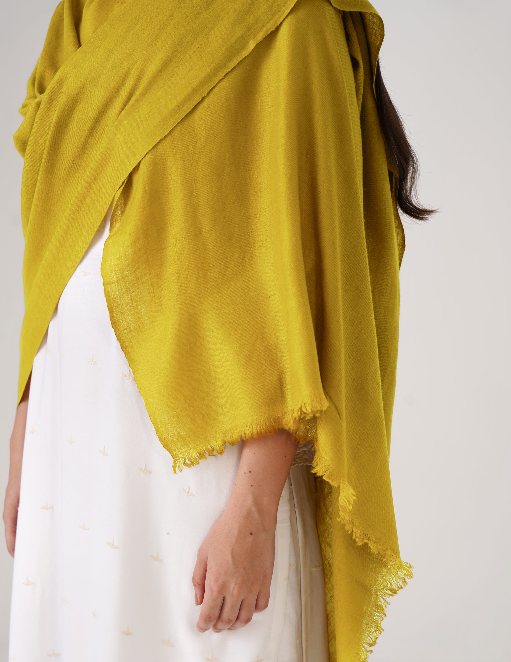 Kashmiri Handwoven Solid Cashmere Pashmina Shawl – Mustard Olive | Handwoven Heritage