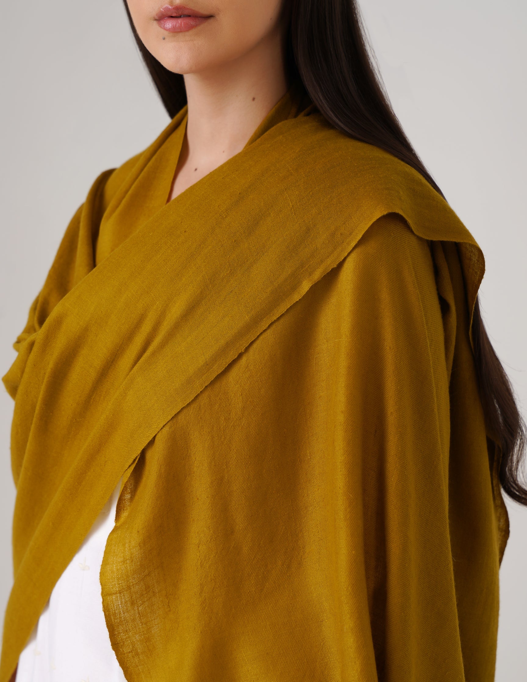 Kashmiri Handwoven Solid Cashmere Pashmina Shawl – Mustard Olive | Handwoven Heritage